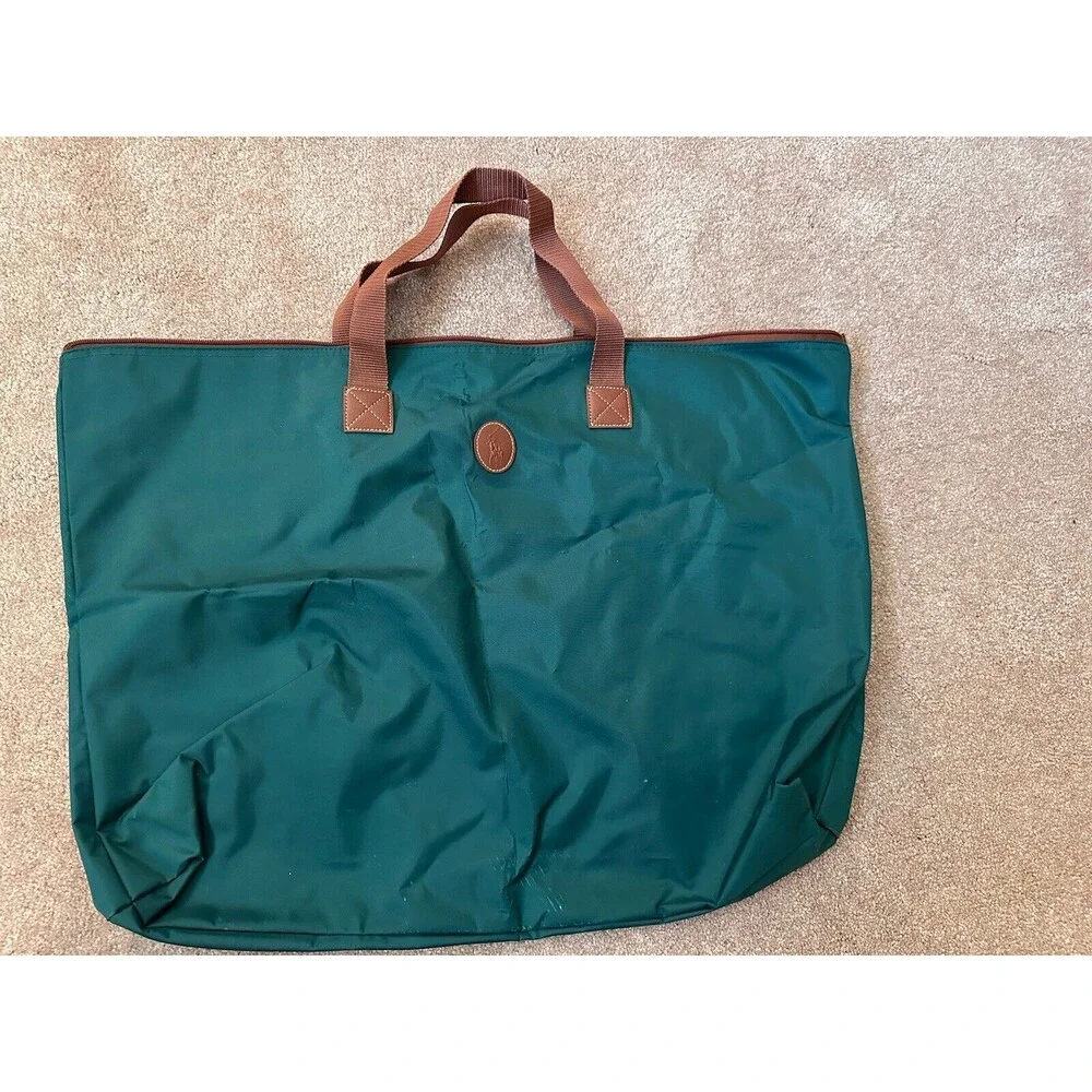 Vintage 90s Polo Ralph Lauren Large Green Nylon Travel Tote Bag Zippered